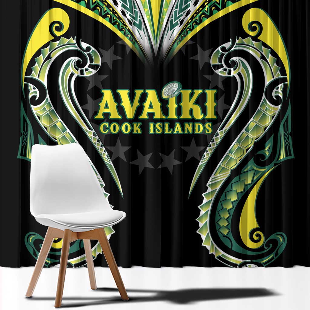 Rugby Cook Islands Avaiki Window Curtain Black Kuki Airani Tribal Maori Inspired - Polynesian Pride