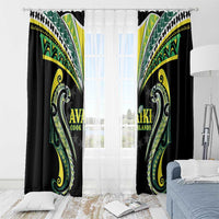 Rugby Cook Islands Avaiki Window Curtain Black Kuki Airani Tribal Maori Inspired - Polynesian Pride