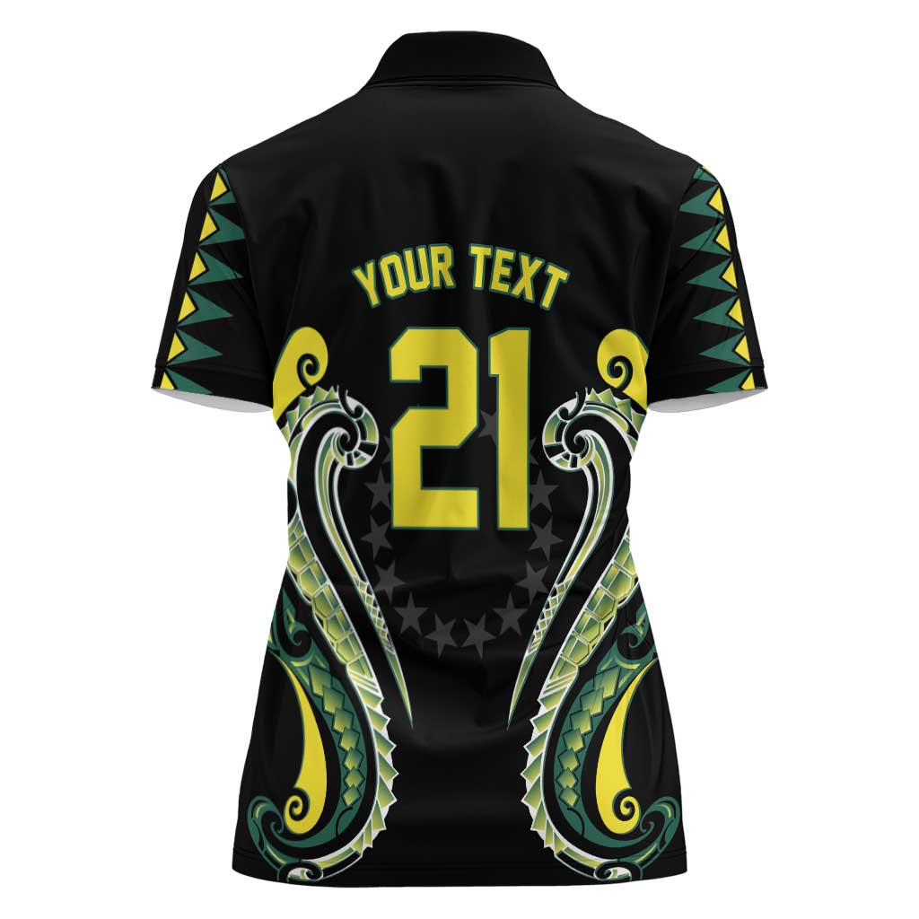 Custom Rugby Cook Islands Avaiki Women Polo Shirt Black Kuki Airani Tribal Maori Inspired - Polynesian Pride