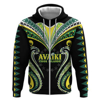 Custom Rugby Cook Islands Avaiki Zip Hoodie Black Kuki Airani Tribal Maori Inspired - Polynesian Pride