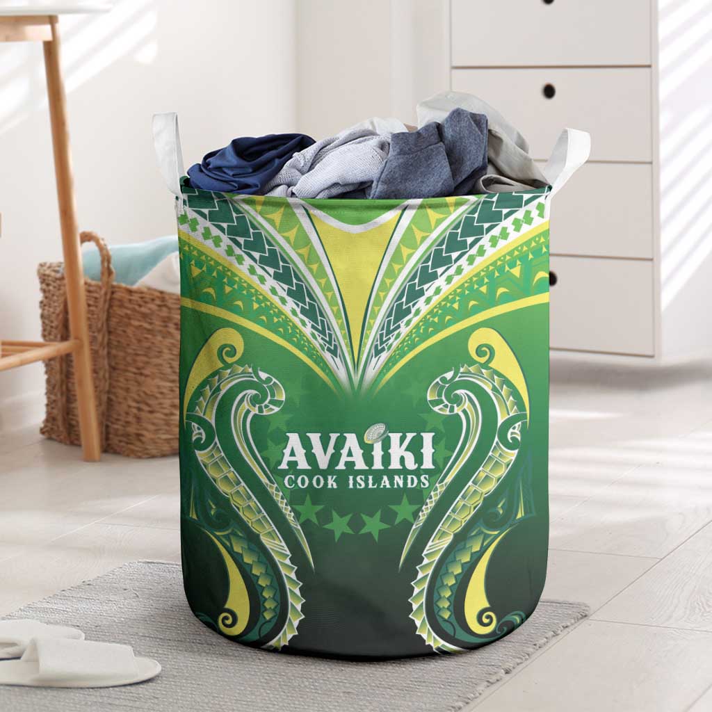 Rugby Cook Islands Avaiki Laundry Basket Green Kuki Airani Tribal Maori Inspired - Polynesian Pride
