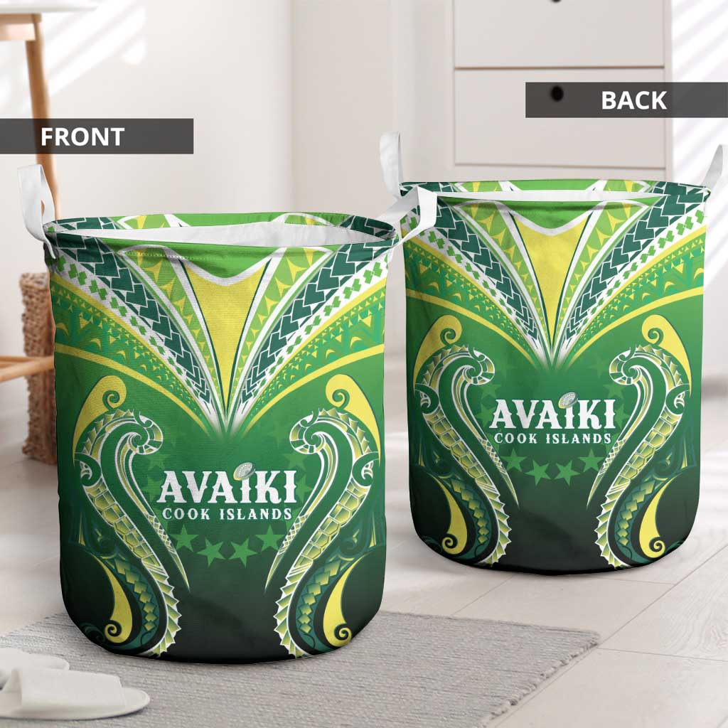 Rugby Cook Islands Avaiki Laundry Basket Green Kuki Airani Tribal Maori Inspired - Polynesian Pride