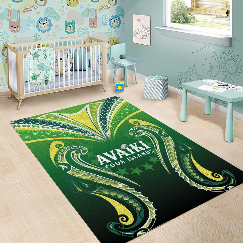 Rugby Cook Islands Avaiki Area Rug Green Kuki Airani Tribal Maori Inspired - Polynesian Pride