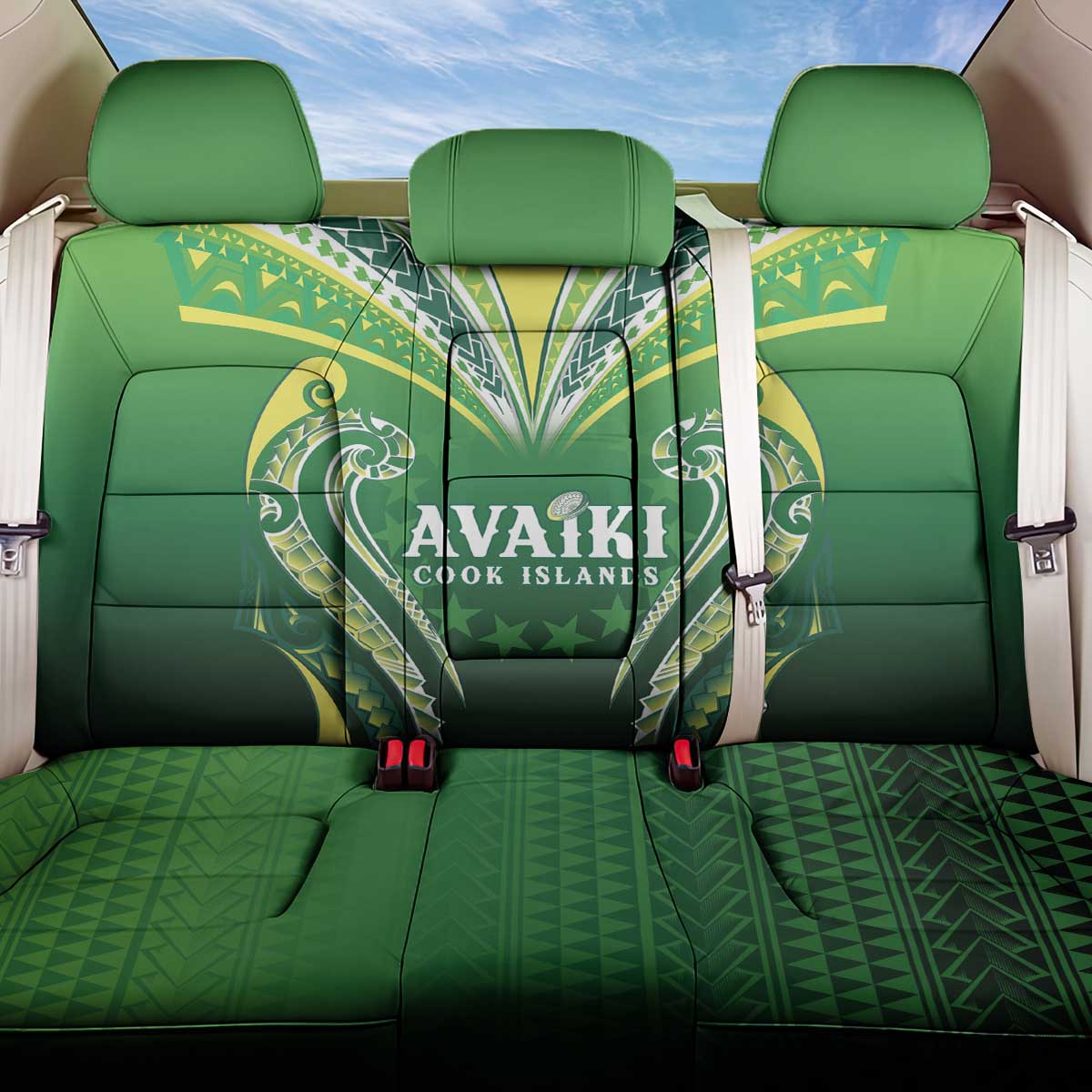 Rugby Cook Islands Avaiki Back Car Seat Cover Green Kuki Airani Tribal Maori Inspired - Polynesian Pride