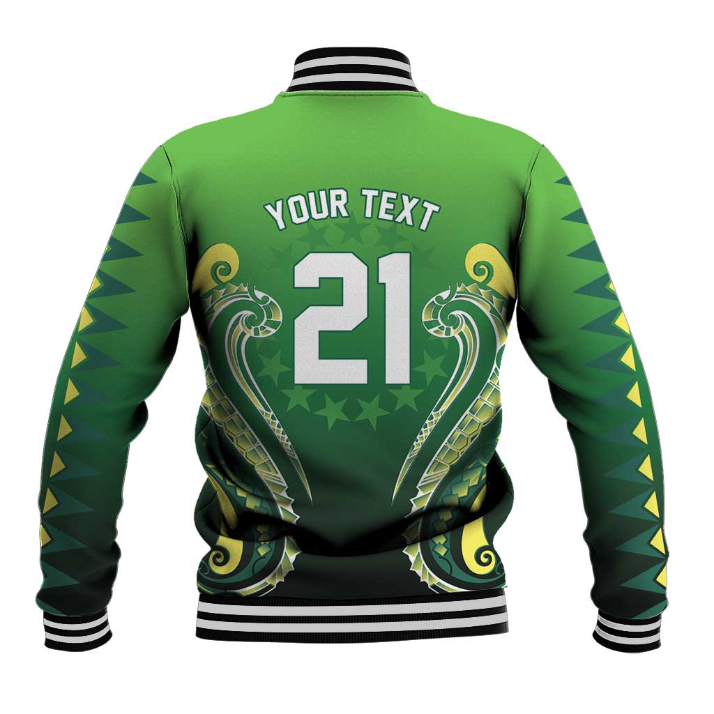Custom Rugby Cook Islands Avaiki Baseball Jacket Green Kuki Airani Tribal Maori Inspired - Polynesian Pride