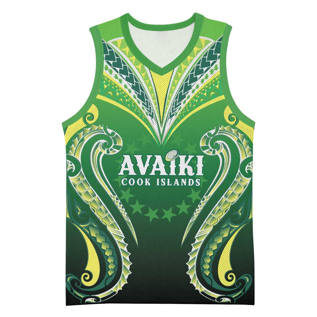 Custom Rugby Cook Islands Avaiki Basketball Jersey Green Kuki Airani Tribal Maori Inspired - Polynesian Pride