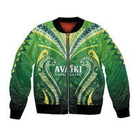 Custom Rugby Cook Islands Avaiki Bomber Jacket Green Kuki Airani Tribal Maori Inspired - Polynesian Pride
