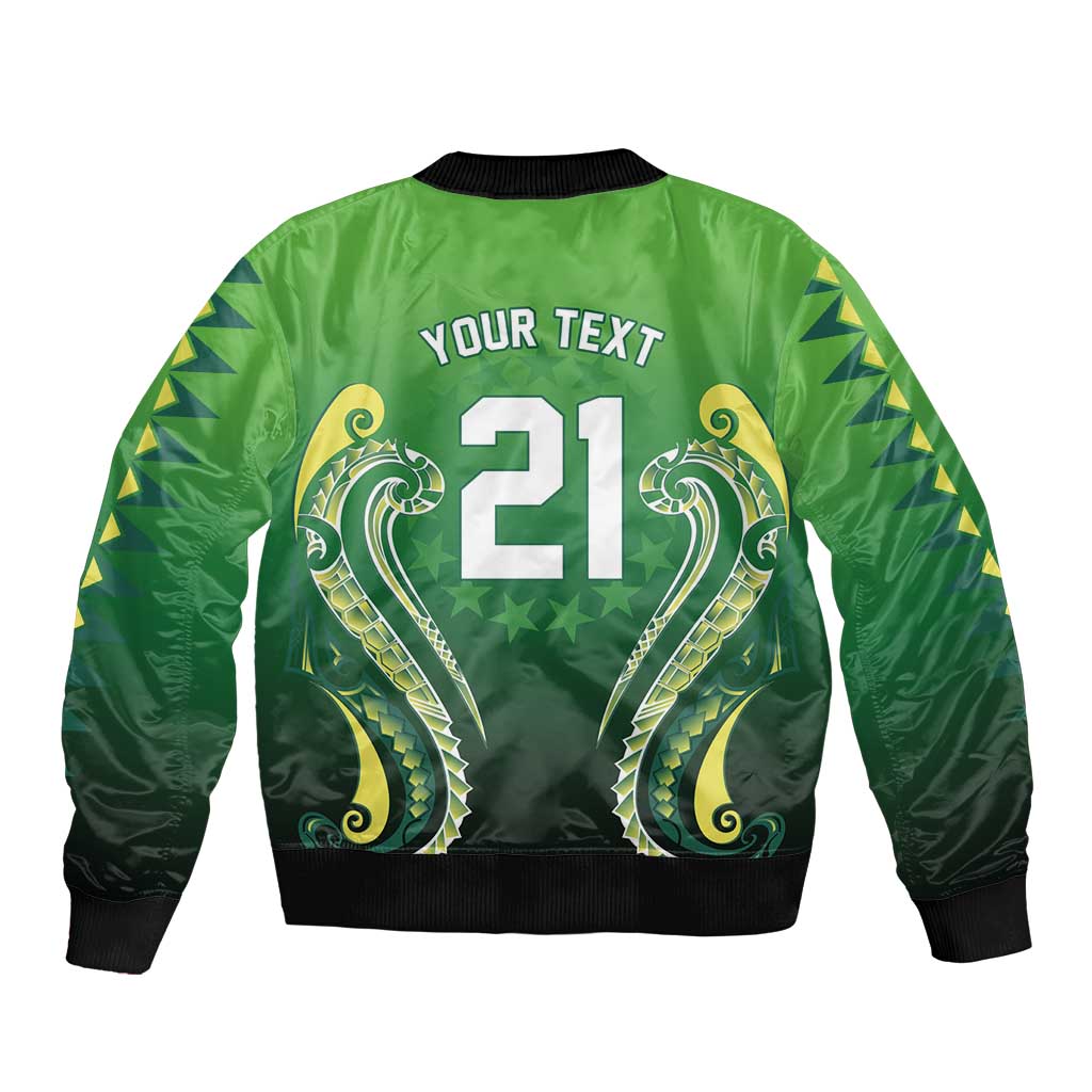 Custom Rugby Cook Islands Avaiki Bomber Jacket Green Kuki Airani Tribal Maori Inspired - Polynesian Pride