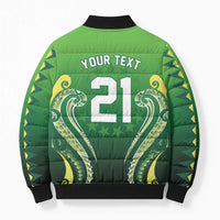 Custom Rugby Cook Islands Avaiki Bomber Puffer Jacket Green Kuki Airani Tribal Maori Inspired - Polynesian Pride