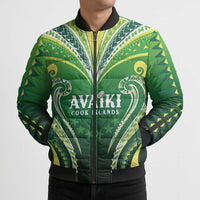 Custom Rugby Cook Islands Avaiki Bomber Puffer Jacket Green Kuki Airani Tribal Maori Inspired - Polynesian Pride