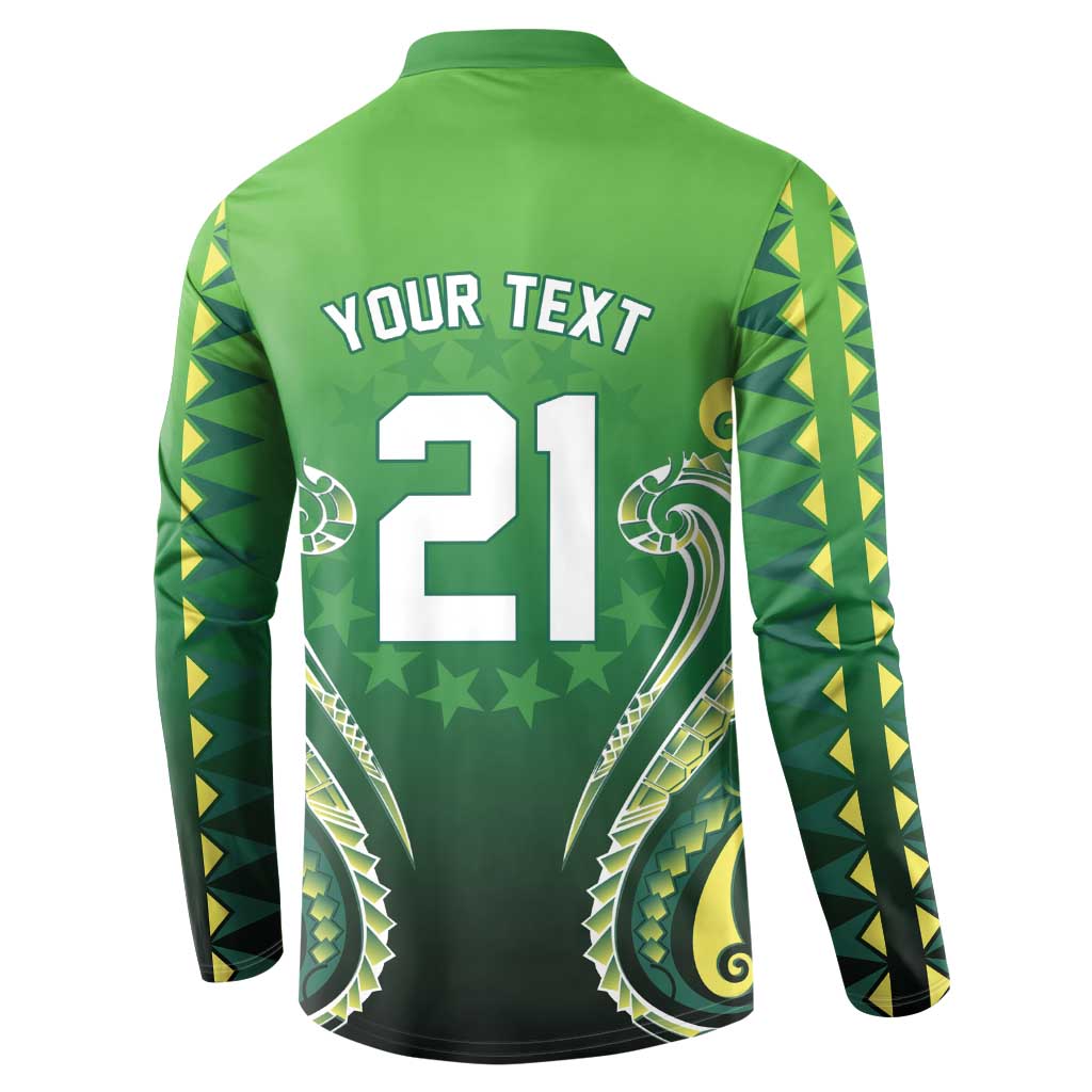 Custom Rugby Cook Islands Avaiki Button Sweatshirt Green Kuki Airani Tribal Maori Inspired - Polynesian Pride