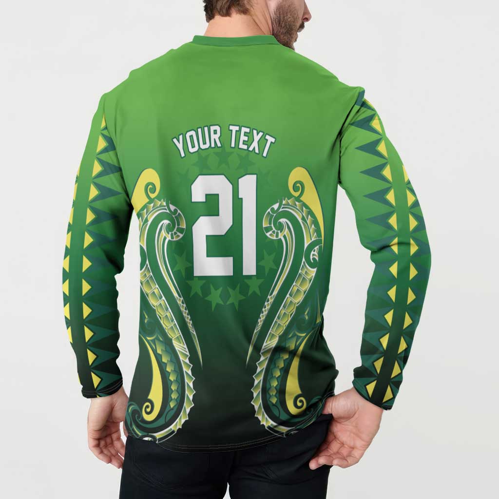 Custom Rugby Cook Islands Avaiki Button Sweatshirt Green Kuki Airani Tribal Maori Inspired - Polynesian Pride