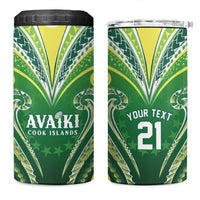 Custom Rugby Cook Islands Avaiki 4 in 1 Can Cooler Tumbler Green Kuki Airani Tribal Maori Inspired - Polynesian Pride