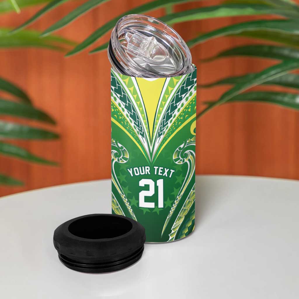 Custom Rugby Cook Islands Avaiki 4 in 1 Can Cooler Tumbler Green Kuki Airani Tribal Maori Inspired - Polynesian Pride