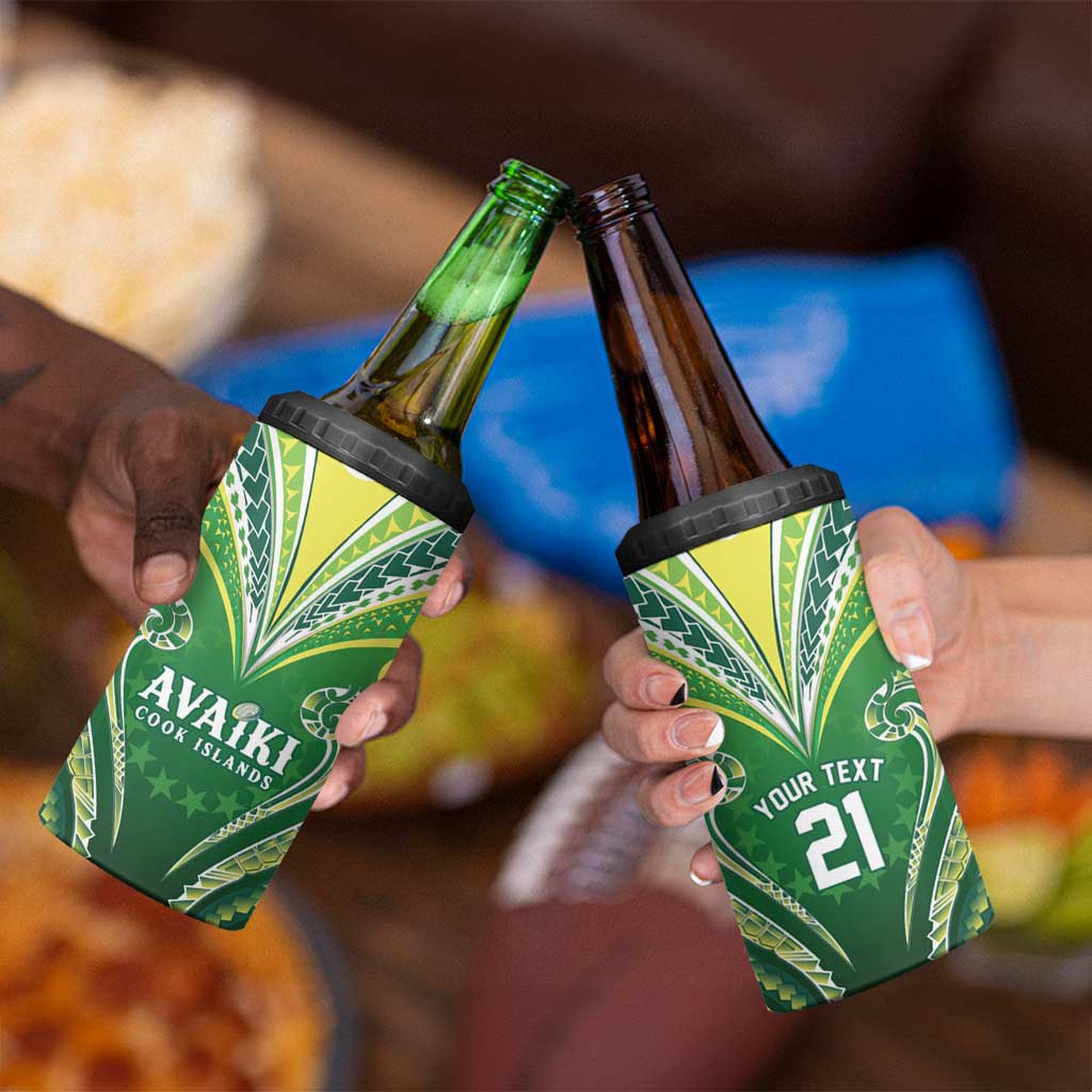 Custom Rugby Cook Islands Avaiki 4 in 1 Can Cooler Tumbler Green Kuki Airani Tribal Maori Inspired - Polynesian Pride