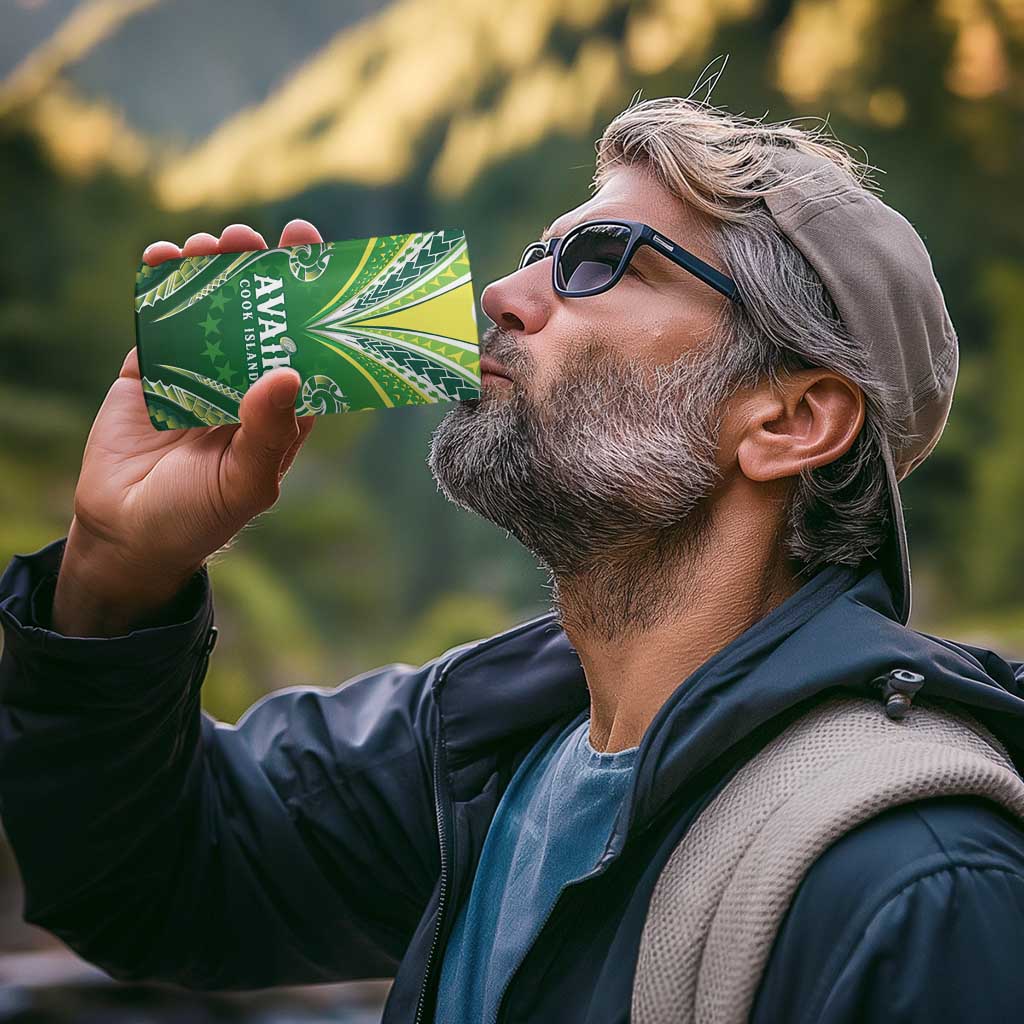 Custom Rugby Cook Islands Avaiki 4 in 1 Can Cooler Tumbler Green Kuki Airani Tribal Maori Inspired - Polynesian Pride