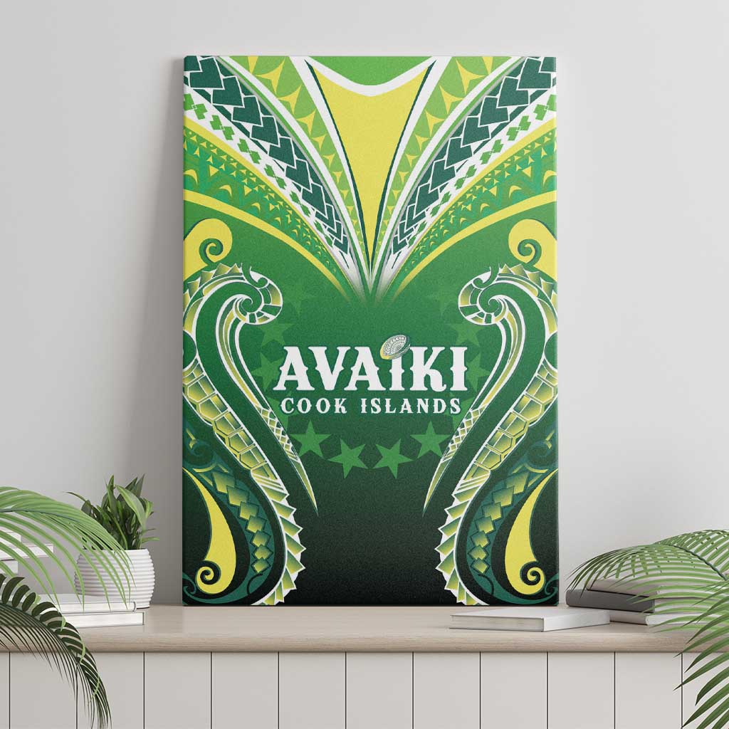 Rugby Cook Islands Avaiki Canvas Wall Art Green Kuki Airani Tribal Maori Inspired - Polynesian Pride