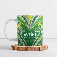 Custom Rugby Cook Islands Avaiki Ceramic Mug Green Kuki Airani Tribal Maori Inspired - Polynesian Pride