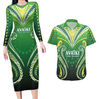 Custom Rugby Cook Islands Avaiki Couples Matching Long Sleeve Bodycon Dress and Hawaiian Shirt Green Kuki Airani Tribal Maori Inspired - Polynesian Pride