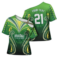 Custom Rugby Cook Islands Avaiki Cross Shoulder Shirt Green Kuki Airani Tribal Maori Inspired - Polynesian Pride
