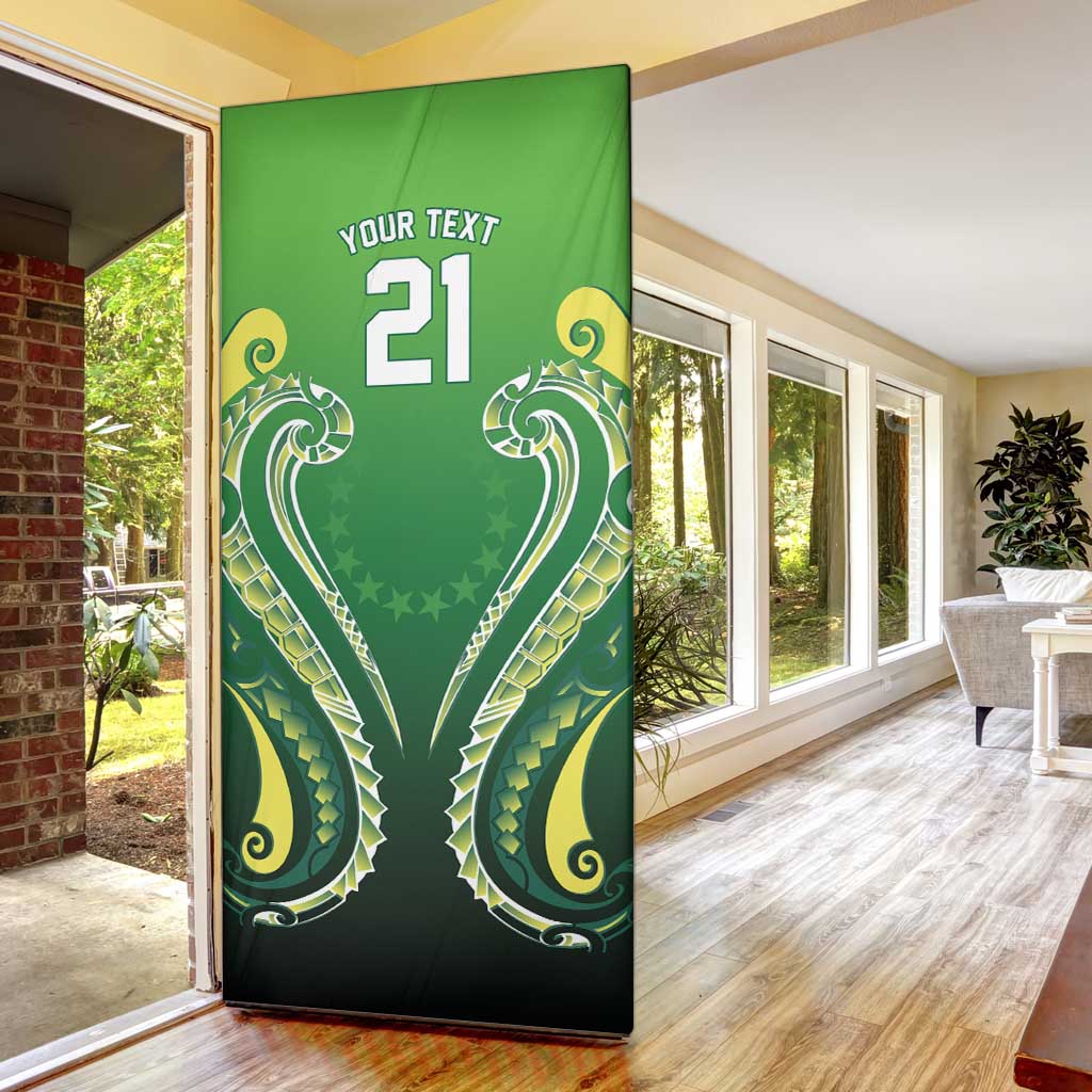 Custom Rugby Cook Islands Avaiki Door Cover Green Kuki Airani Tribal Maori Inspired - Polynesian Pride