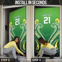 Custom Rugby Cook Islands Avaiki Door Cover Green Kuki Airani Tribal Maori Inspired - Polynesian Pride