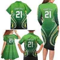Custom Rugby Cook Islands Avaiki Family Matching Long Sleeve Bodycon Dress and Hawaiian Shirt Green Kuki Airani Tribal Maori Inspired - Polynesian Pride