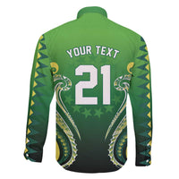 Custom Rugby Cook Islands Avaiki Family Matching Off The Shoulder Long Sleeve Dress and Hawaiian Shirt Green Kuki Airani Tribal Maori Inspired - Polynesian Pride