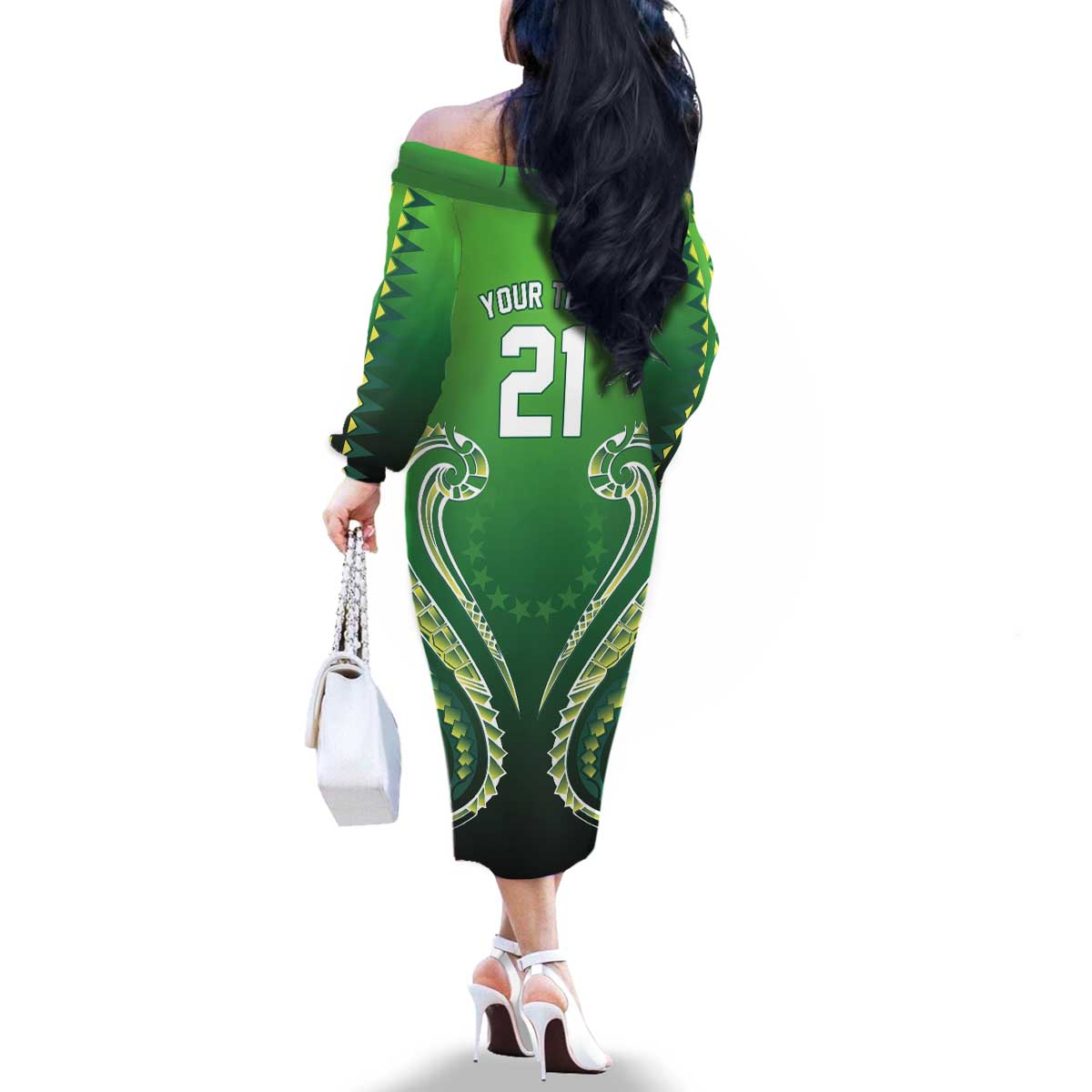 Custom Rugby Cook Islands Avaiki Family Matching Off The Shoulder Long Sleeve Dress and Hawaiian Shirt Green Kuki Airani Tribal Maori Inspired - Polynesian Pride