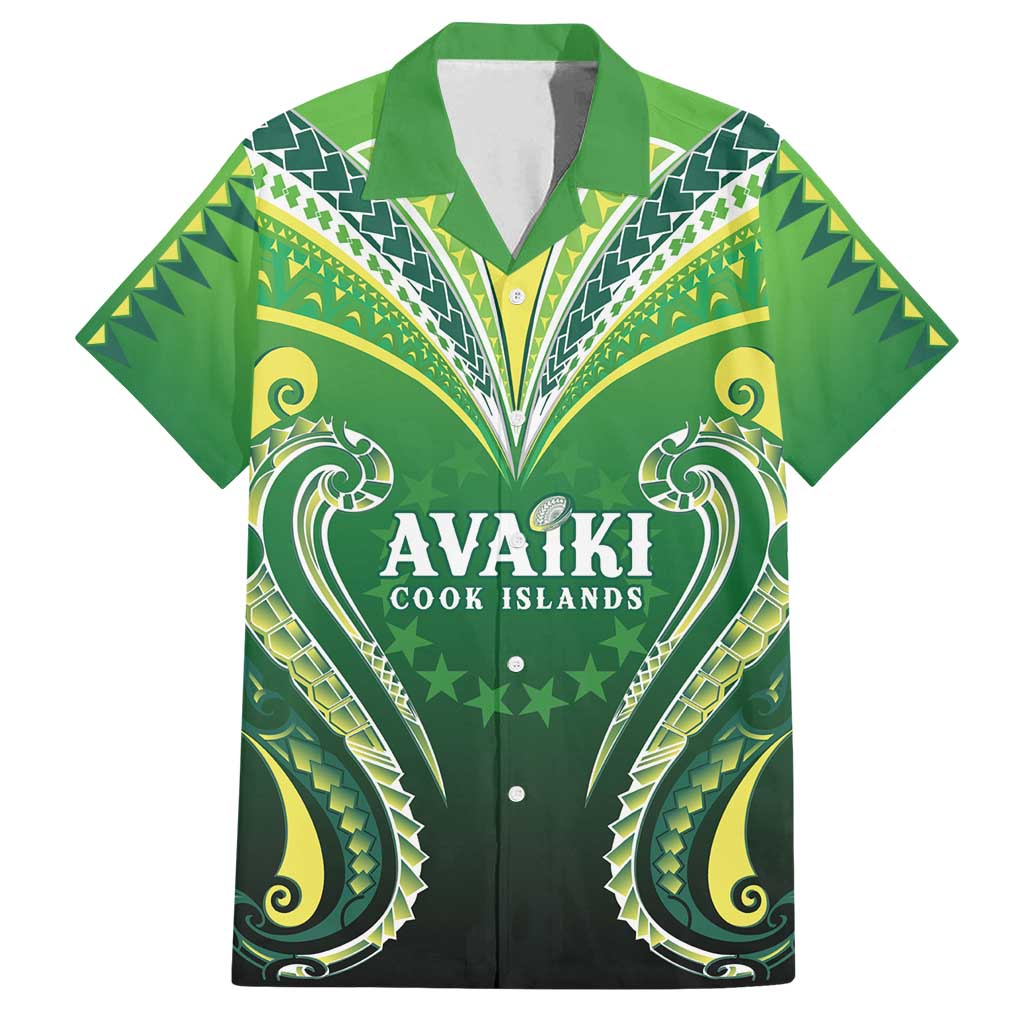 Custom Rugby Cook Islands Avaiki Family Matching Off Shoulder Maxi Dress and Hawaiian Shirt Green Kuki Airani Tribal Maori Inspired - Polynesian Pride