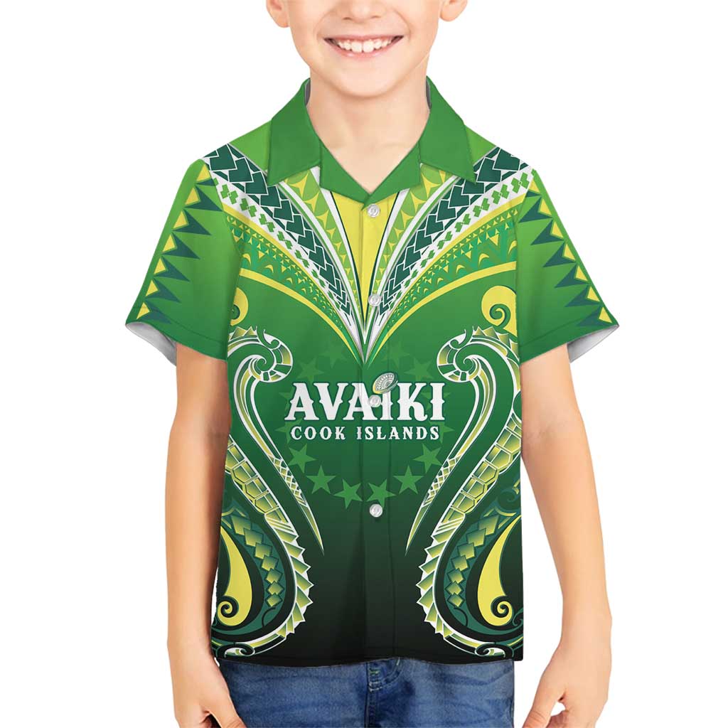 Custom Rugby Cook Islands Avaiki Family Matching Off Shoulder Maxi Dress and Hawaiian Shirt Green Kuki Airani Tribal Maori Inspired - Polynesian Pride