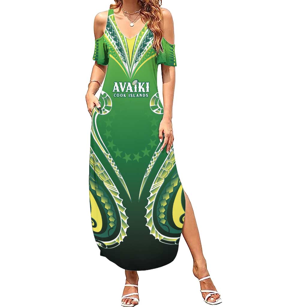 Custom Rugby Cook Islands Avaiki Family Matching Summer Maxi Dress and Hawaiian Shirt Green Kuki Airani Tribal Maori Inspired - Polynesian Pride
