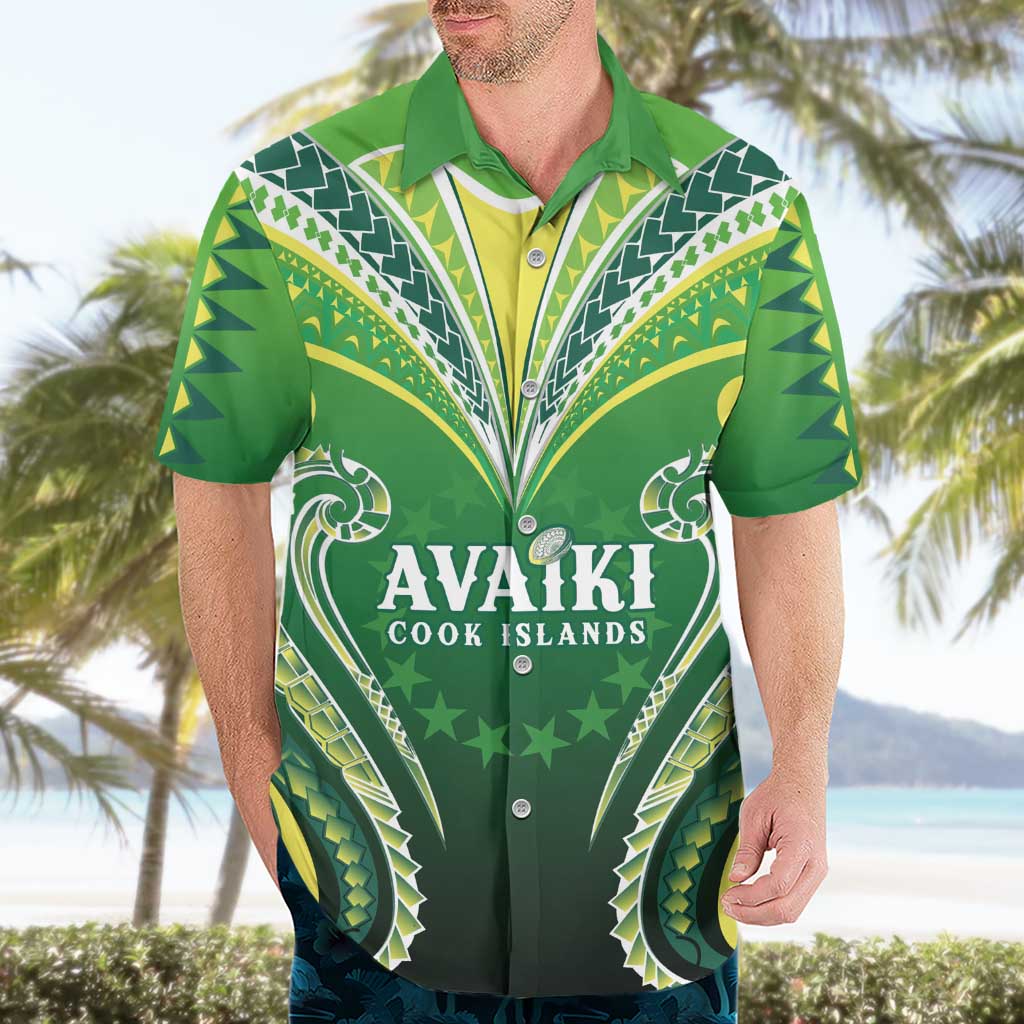 Custom Rugby Cook Islands Avaiki Hawaiian Shirt Green Kuki Airani Tribal Maori Inspired - Polynesian Pride