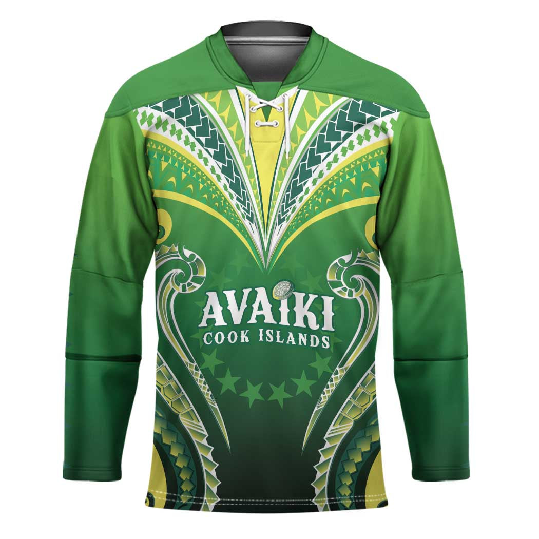 Custom Rugby Cook Islands Avaiki Hockey Jersey Green Kuki Airani Tribal Maori Inspired - Polynesian Pride