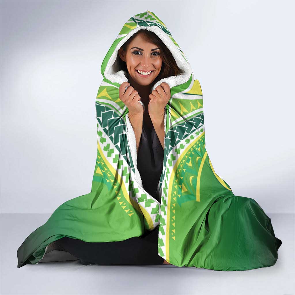 Rugby Cook Islands Avaiki Hooded Blanket Green Kuki Airani Tribal Maori Inspired - Polynesian Pride