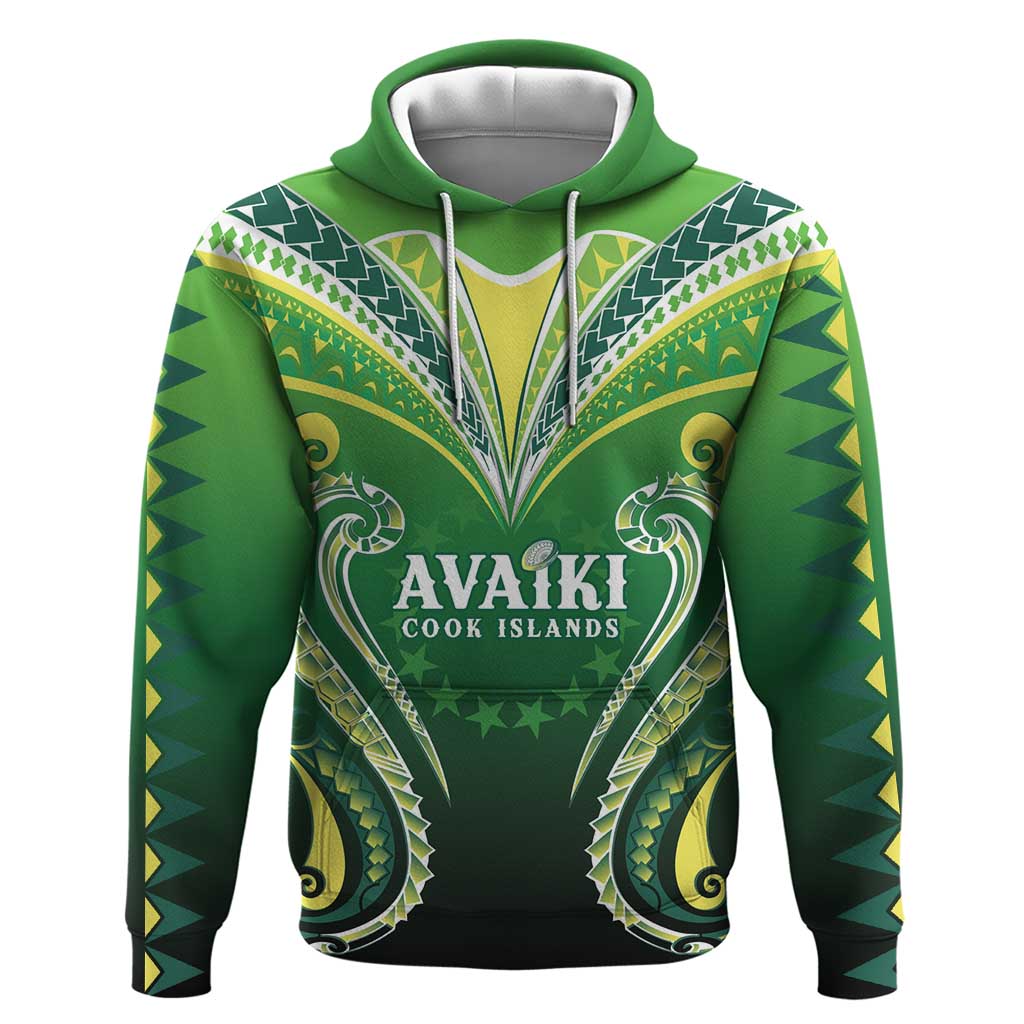 Custom Rugby Cook Islands Avaiki Hoodie Green Kuki Airani Tribal Maori Inspired - Polynesian Pride