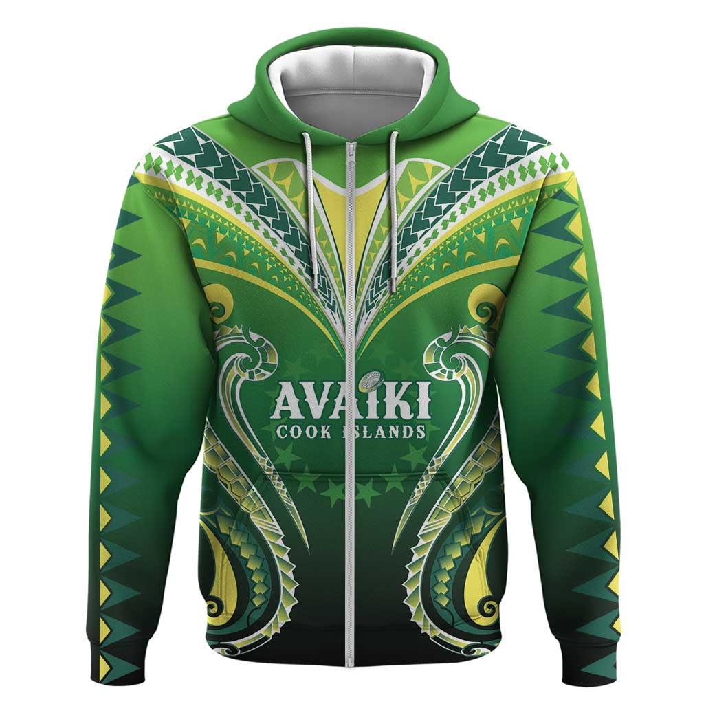 Custom Rugby Cook Islands Avaiki Hoodie Green Kuki Airani Tribal Maori Inspired - Polynesian Pride
