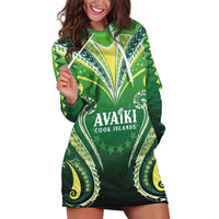 Custom Rugby Cook Islands Avaiki Hoodie Dress Green Kuki Airani Tribal Maori Inspired - Polynesian Pride