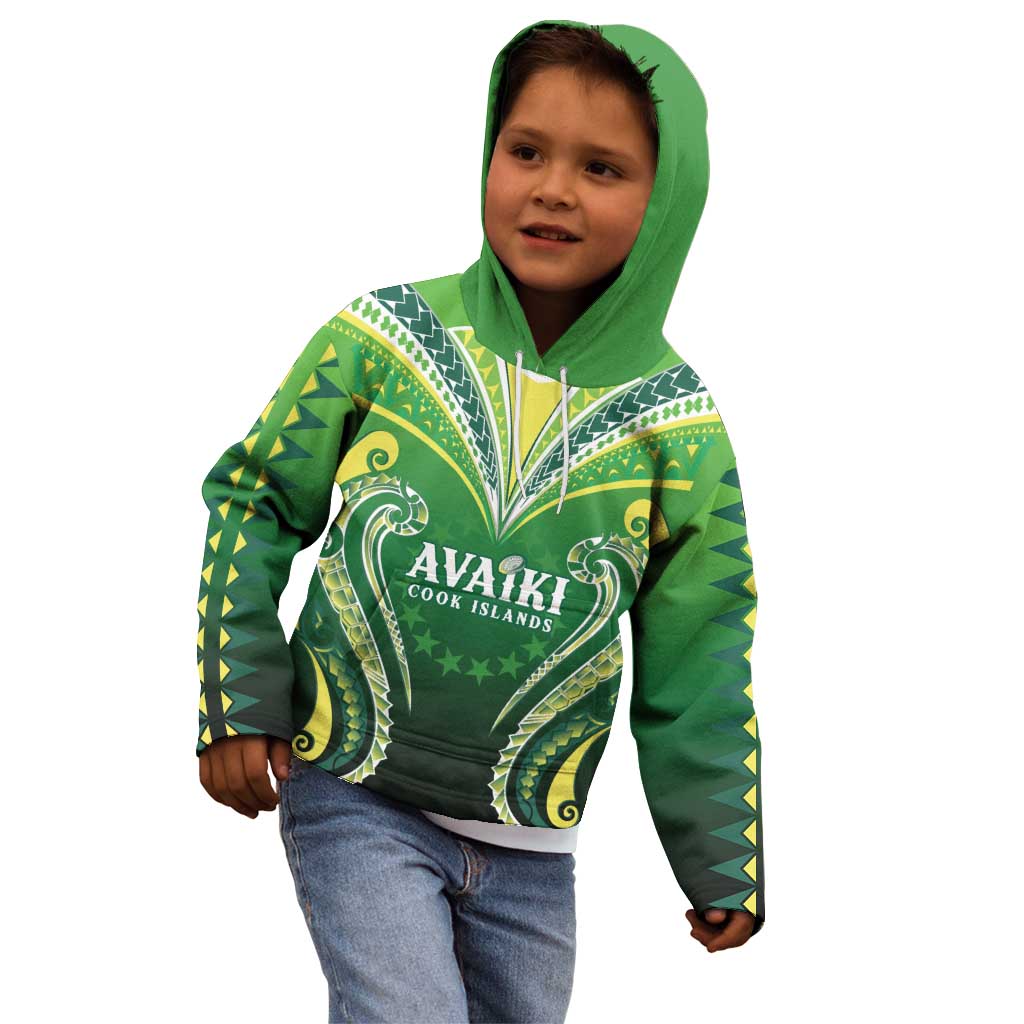Custom Rugby Cook Islands Avaiki Kid Hoodie Green Kuki Airani Tribal Maori Inspired - Polynesian Pride