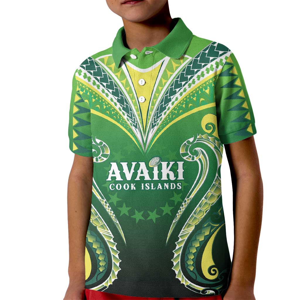 Custom Rugby Cook Islands Avaiki Kid Polo Shirt Green Kuki Airani Tribal Maori Inspired - Polynesian Pride