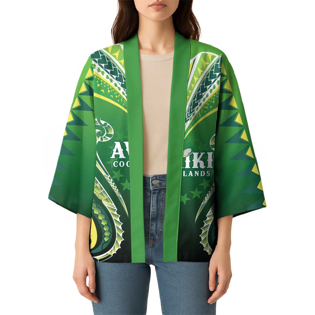 Custom Rugby Cook Islands Avaiki Kimono Green Kuki Airani Tribal Maori Inspired - Polynesian Pride