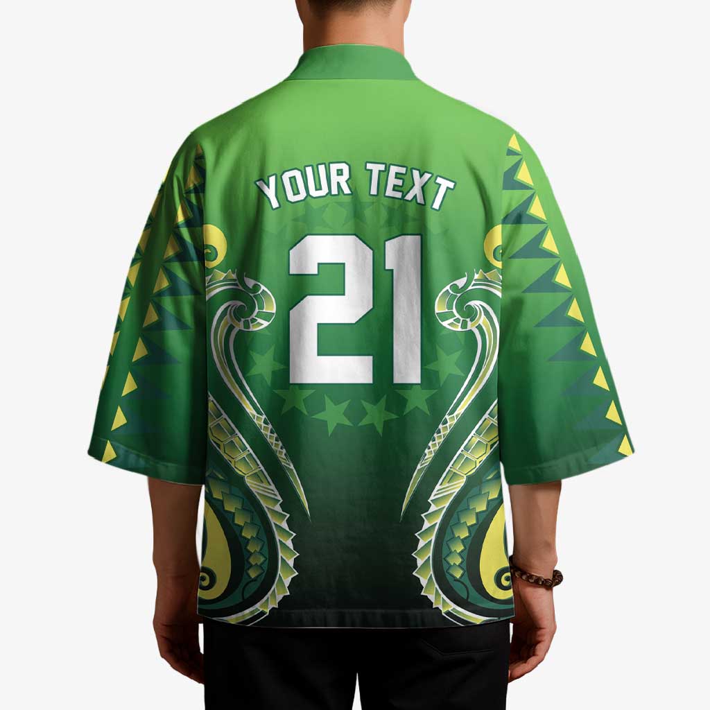 Custom Rugby Cook Islands Avaiki Kimono Green Kuki Airani Tribal Maori Inspired - Polynesian Pride