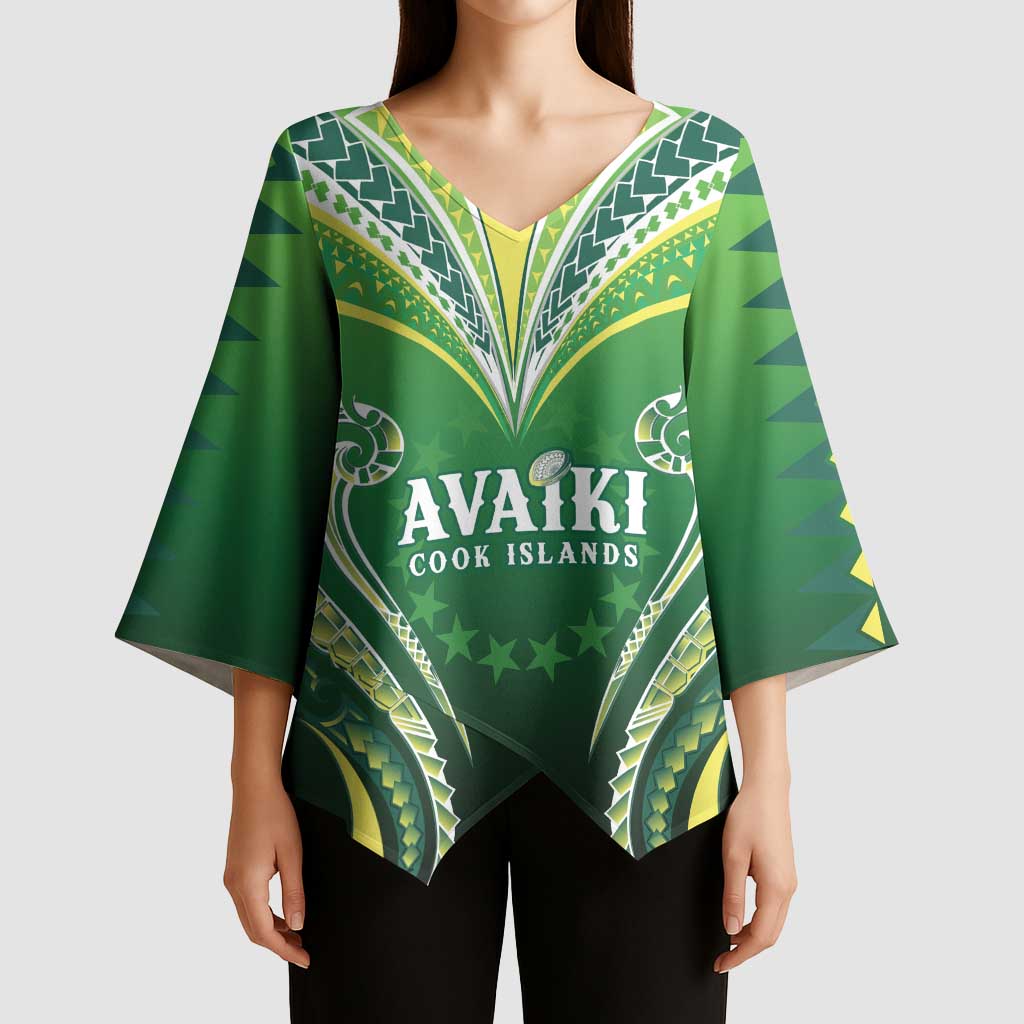Custom Rugby Cook Islands Avaiki Kimono Sleeve Blouse Green Kuki Airani Tribal Maori Inspired - Polynesian Pride