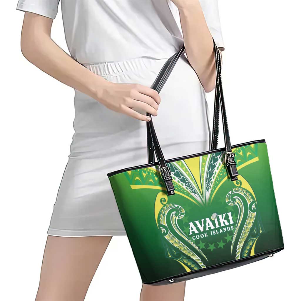 Rugby Cook Islands Avaiki Leather Tote Bag Green Kuki Airani Tribal Maori Inspired - Polynesian Pride