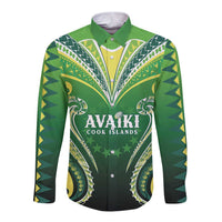 Custom Rugby Cook Islands Avaiki Long Sleeve Button Shirt Green Kuki Airani Tribal Maori Inspired - Polynesian Pride