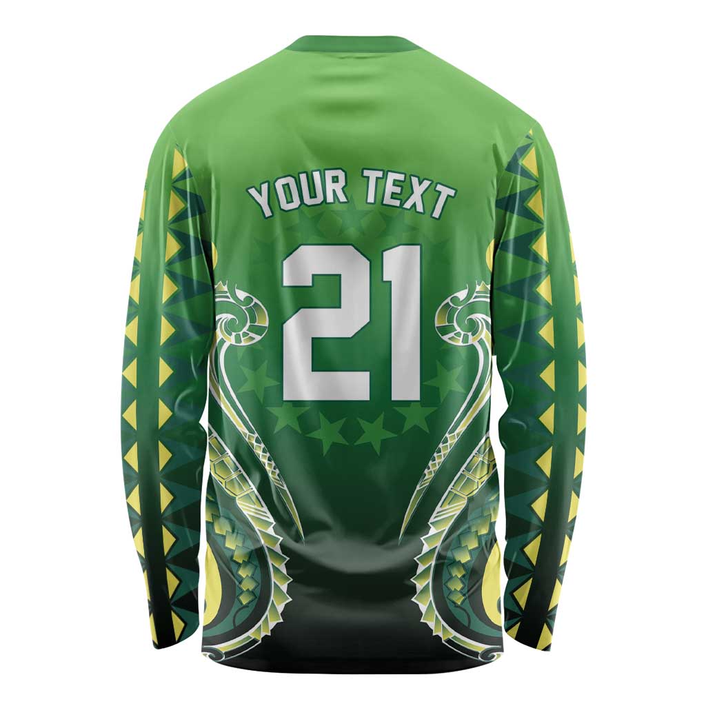 Custom Rugby Cook Islands Avaiki Long Sleeve Shirt Green Kuki Airani Tribal Maori Inspired - Polynesian Pride