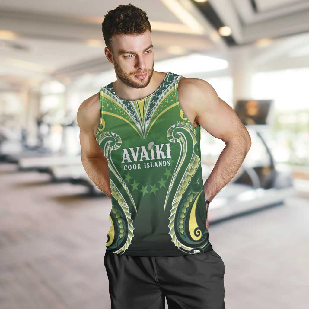 Custom Rugby Cook Islands Avaiki Men Tank Top Green Kuki Airani Tribal Maori Inspired - Polynesian Pride