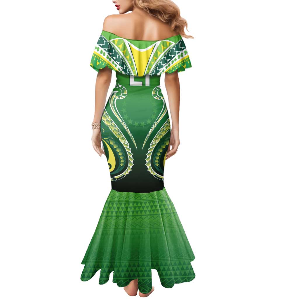 Custom Rugby Cook Islands Avaiki Mermaid Dress Green Kuki Airani Tribal Maori Inspired - Polynesian Pride