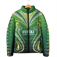 Custom Rugby Cook Islands Avaiki Padded Jacket Green Kuki Airani Tribal Maori Inspired - Polynesian Pride
