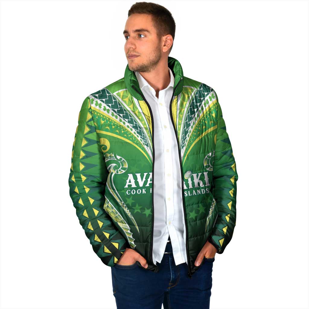 Custom Rugby Cook Islands Avaiki Padded Jacket Green Kuki Airani Tribal Maori Inspired - Polynesian Pride